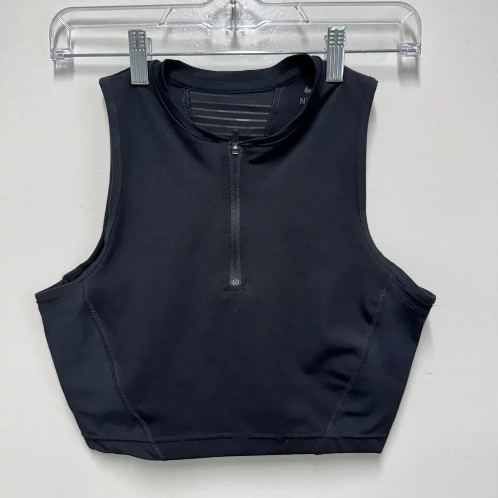 Nike Pro Dri-FIT Women’s Training Crop Top Black Half Zip Sleeveless M NWT Gym